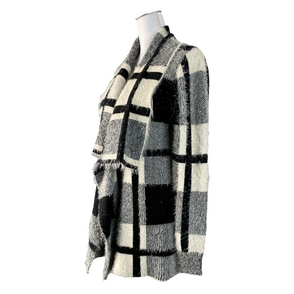 Love Taken Drape-Collared Open Front Cardigan Sweater Black & White, Medium - Picture 5 of 12